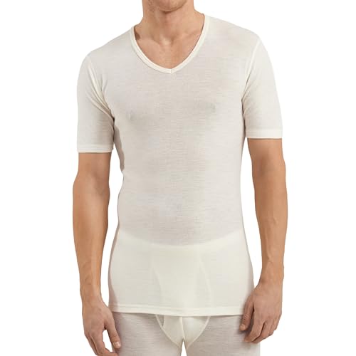 Dilling Halbarmshirt mit V-Ausschnitt für Herren aus 100% Bio-Merinowolle Natur M von Dilling