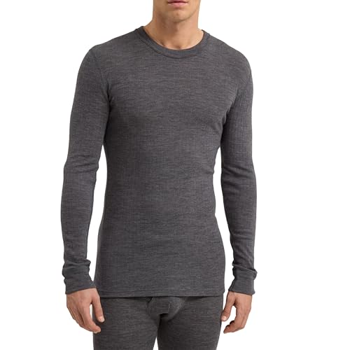 Dilling Herren Langarmshirt in Rippstrick aus 100% Bio-Merinowolle Dunkelgraumeliert XL von Dilling
