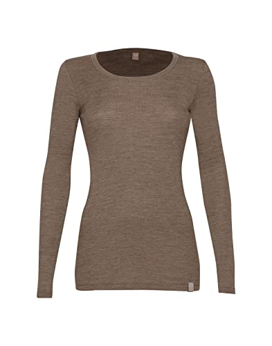 Dilling Langarmshirt aus 100% natürlicher Merinowolle für Damen Braun meliert 36 von Dilling