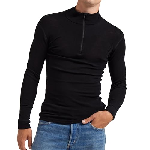 Dilling Merino Langarmshirt für Herren - mit Reißverschluss Schwarz XXL von Dilling