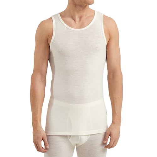 Dilling Herren Merino Wolle Unterhemd Nature Medium – Tanktop Aus 100% Bio Merinowolle – Atmungsaktives Base Layer Shirt Ohne Superwash – Nachhaltige Männer Unterwäsche von Dilling