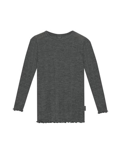 Dilling Pointelle-Langarmshirt aus Merinowolle für Kinder - Dunkelgrau meliert 110/116 von Dilling