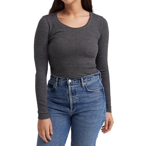 Dilling Rippshirt für Damen aus 100% Bio-Merinowolle Dunkelgrau meliert 44 von Dilling