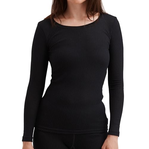 Dilling Rippshirt für Damen aus 100% Bio-Merinowolle Schwarz 46 von Dilling