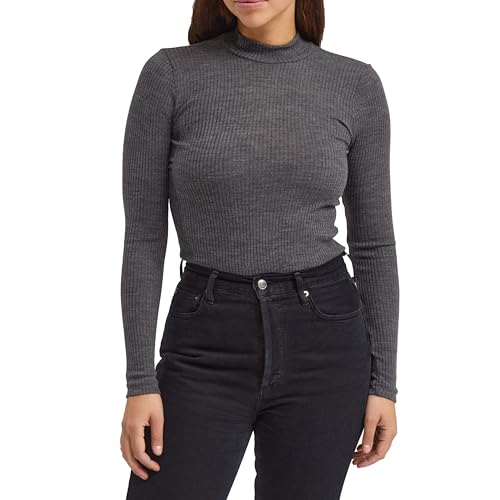 Dilling Rippshirt für Damen mit Stehkragen aus 100% Bio-Merinowolle Dunkelgrau meliert 40 von Dilling