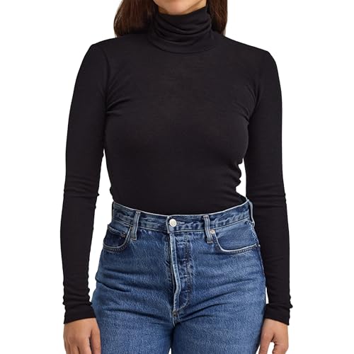 Dilling Rollkragen Shirt für Damen aus 100% Bio-Merinowolle Schwarz 46 von Dilling