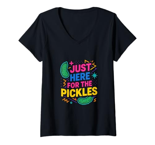 Damen Nur hier für die Gurken Lustiger Gurkenwitz Feinschmeckerspaß T-Shirt mit V-Ausschnitt von Dills on Dills Design Co