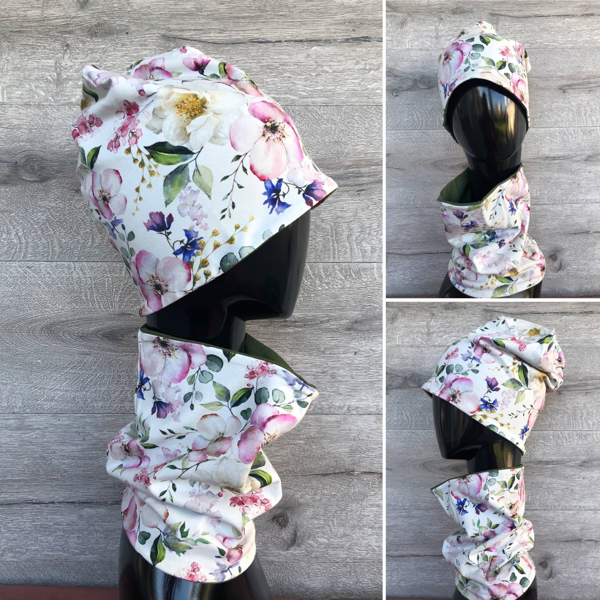 Florale Kinder Beanie Und Loop. Jersey Mütze Nackenwärmer Mit Hellen Pastell Blumen Print Muster von Dillsewingstudio