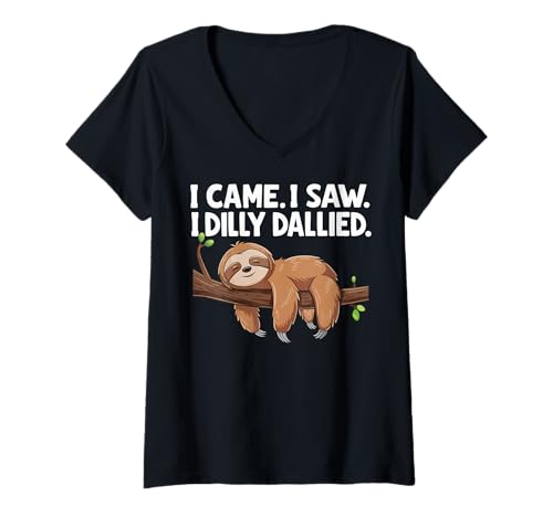 Damen I Came I Saw I Dilly Dallied T-Shirt mit V-Ausschnitt von Dilly Dally Aufschieberitis Lustig Meme
