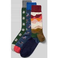 Dilly Socken mit Motiv-Stitching im 3er-Pack in Bleu, Größe One Size von Dilly