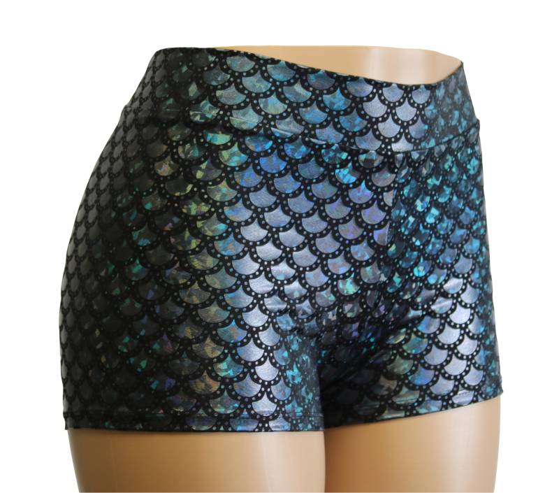 8 Farben - Mermaid Booty Shorts High Waist Spandex in Gold, Silber, Schwarz, Weiß, Grün, Blau, Lila Metallic Rave Und Cosplay Vibes von DillyDuds