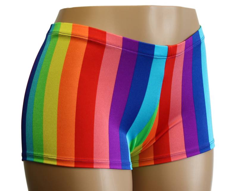 Regenbogen Streifen Mid Rise Booty Shorts. Kind, Erwachsene Und Große Größen von DillyDuds