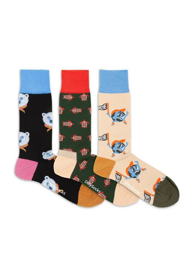 DillySocks Basicsocken Geschenk Set Around the World 3er Set aus nachhaltiger Baumwolle von DillySocks