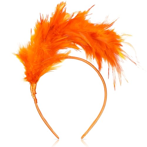 Bunt Feder Stirnband Fascinator Stirnbänder Cosplay Feder Haarband Karneval Party Kopfschmuck Regenbogen Feder Haarreif Kostüm für Ostertag Hochzeit Halloween Party (Orange) von Dilunave