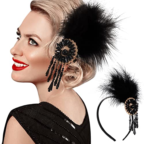 Feder Stirnband Flapper Haarreif Kopfschmuck 1920er Jahre Haarschmuck für Damen Vintage Stirnband mit Kristall Accessoires für Frauen Kunst Deko Schönheitswettbewerbe Thema Party von Dilunave