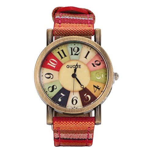 Dilwe Hippie-Uhr, Wunderschöne Messing-PU-Leder-Skurril-Boho-Hippie-Uhr mit Mehrfarbigem Bohemian-Stil, Wunderbar Als Geschenk für Geburtstagsfeiern (Rot) von Dilwe