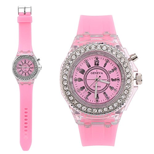 Dilwe Kinderuhr, Armbanduhr Kinder Mädchen LED Rücklicht Runde Analog Quarzuhr with Silikonband Armbanduhr(Rosa) von Dilwe