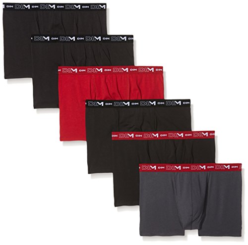 Dim Boxershorts Stretch-Baumwolle Atmungsaktiv Herren x6, Bleigrau/Chilerot/Schwarz/Schwarz/Schwarz/Schwarz, L von DIM