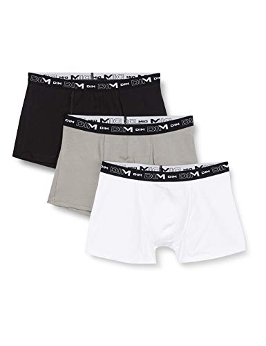 Dim Boxershorts Coton Stretch Aus Baumwolle Optimaler Halt Atmungsaktiv Multipack Herren x3, Schwarz/Grau/Weiß, M von DIM