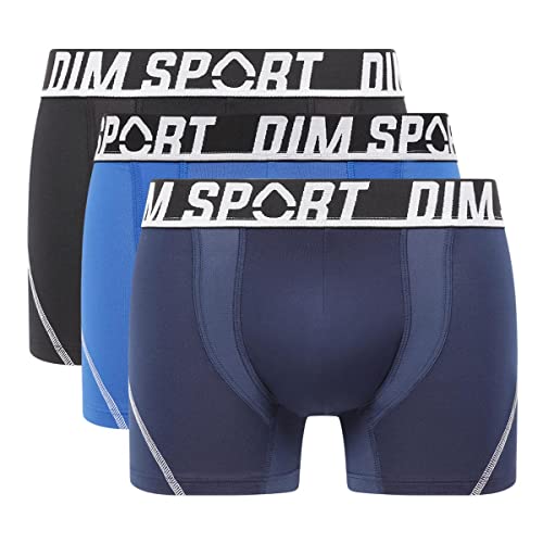DIM Herren Boxer Sport - 3er-Pack | Atmungsaktive, schnell trocknende Mikrofaser | Thermoregulation & Optimaler Halt. Schwarz/Berliner Blau/Cyanblau XL von Dim