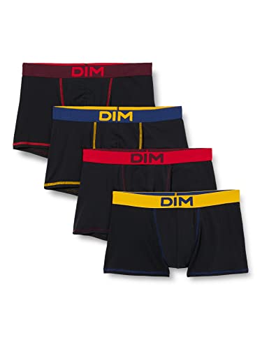 Dim Boxershorts Mix And Colors Stretch-Baumwolle Herren x4, Schwarz Safrangelb/Schwarz Marineblau/Schwarz Viride Grün/Schwarz Samtviolett, L von DIM