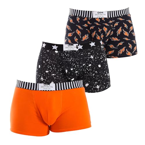 Dim Boxershorts Stretch-Baumwolle Dim Vibes Herren x3, Schwarzer Marmor/Dunkle Flamme/Orange Flamme, M von DIM