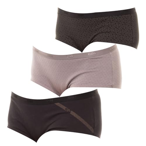 Dim Boxer Damen Les Pockets Baumwolle Farben & Muster x3 Lot Schwarz Logo M von Dim