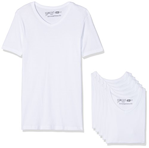 Dim T-Shirt Mit V-Ausschnitt Low Cost Ecodim 100% Baumwolle Multipack Herren x6, White, L von DIM