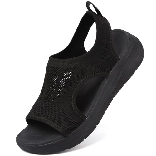 DimaiGlobal Damen Sommer waschbare Slingback Orthopädische Slide Sport Sandalen Leichte Strick Sandalen Mesh Weiche Sohle Freizeit Damenschuhe 37EU Schwarz von DimaiGlobal