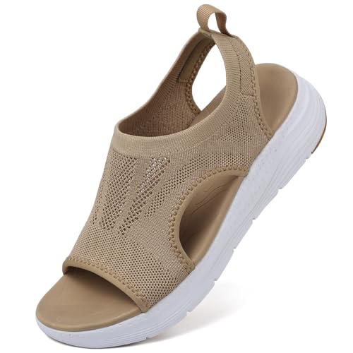 DimaiGlobal Damen Sommer waschbare Slingback Orthopädische Slide Sport Sandalen Leichte Strick Sandalen Mesh Weiche Sohle Freizeit Damenschuhe 38EU Mokka von DimaiGlobal