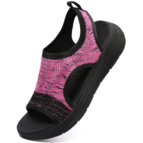 DimaiGlobal Damen Sommer waschbare Slingback Orthopädische Slide Sport Sandalen Leichte Strick Sandalen Mesh Weiche Sohle Freizeit Damenschuhe 41EU Magenta von DimaiGlobal