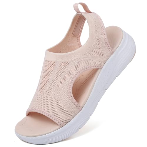 DimaiGlobal Damen Sommer waschbare Slingback Orthopädische Slide Sport Sandalen Leichte Strick Sandalen Mesh Weiche Sohle Freizeit Damenschuhe 42EU Rosa von DimaiGlobal