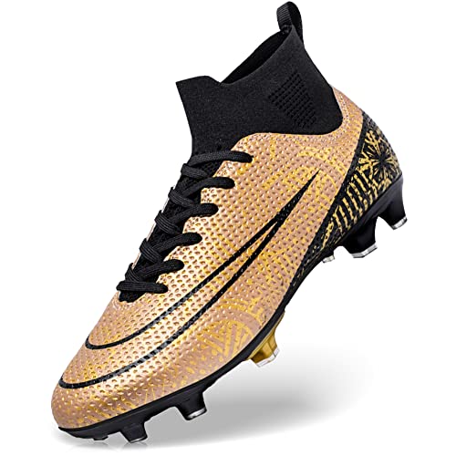 DimaiGlobal Fußballschuhe Herren High Top Spike Microfaser Cleats Professionelle Fussballschuhe Jugendliche Athletics Trainingsschuhe Outdoor Sportschuhe Fußball Stiefel 33EU Gold von DimaiGlobal