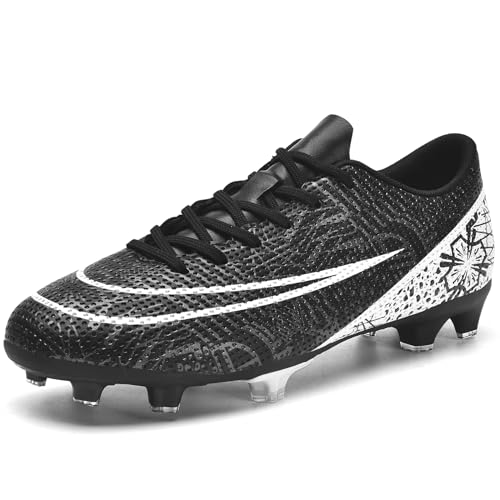 DimaiGlobal Fußballschuhe Herren Spike Microfaser Cleats Kinder Jugendliche Professionelle Fussballschuhe Athletics Trainingsschuhe Outdoor Sportschuhe Fußball Stiefel 32EU Schwarz von DimaiGlobal