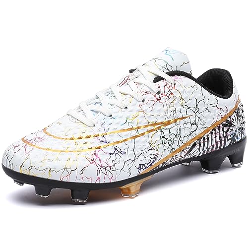 DimaiGlobal Fußballschuhe Herren Spike Microfaser Cleats Professionelle Fussballschuhe Kinder Jugendliche Athletics Trainingsschuhe Outdoor Sportschuhe Fußball Stiefel 35EU Weiß von DimaiGlobal