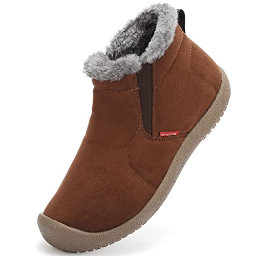 DimaiGlobal Herren Winterschuhe Kunstfell Warm Gefüttert Schneestiefel Winter Outdoor rutschfeste Winterstiefel Stiefeletten 39EU Braun-2 von DimaiGlobal