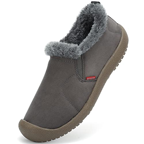 DimaiGlobal Herren Winterschuhe Kunstfell Warm Gefüttert Schneestiefel Winter Outdoor rutschfeste Winterstiefel Stiefeletten 39EU Grau-1 von DimaiGlobal