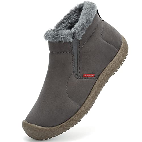 DimaiGlobal Herren Winterschuhe Kunstfell Warm Gefüttert Schneestiefel Winter Outdoor rutschfeste Winterstiefel Stiefeletten 39EU Grau-2 von DimaiGlobal