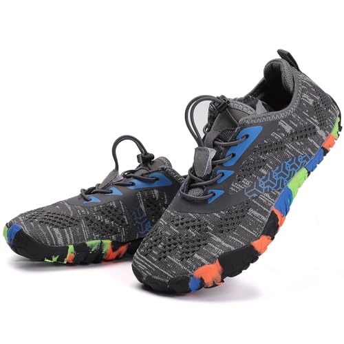 DimaiGlobal Kinder Barfußschuhe Traillaufschuhe Jungen Mädchen Wasserschuhe Schwimmschuhe Schnelltrocknende Wanderschuhe Sportschuhe Laufschuhe Leichte rutschfest 24EU Grau-2 von DimaiGlobal