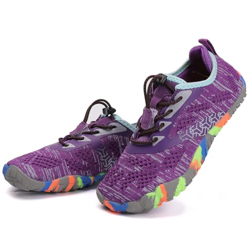 DimaiGlobal Kinder Barfußschuhe Traillaufschuhe Jungen Mädchen Wasserschuhe Schwimmschuhe Schnelltrocknende Wanderschuhe Sportschuhe Laufschuhe Leichte rutschfest 27EU Violett von DimaiGlobal