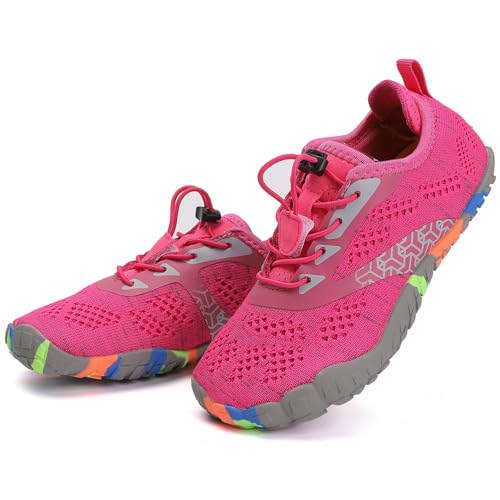 DimaiGlobal Kinder Barfußschuhe Traillaufschuhe Jungen Mädchen Wasserschuhe Schwimmschuhe Schnelltrocknende Wanderschuhe Sportschuhe Laufschuhe Leichte rutschfest 28EU Rosenrot von DimaiGlobal