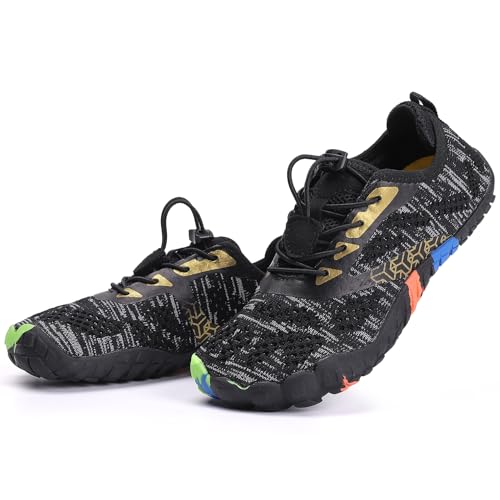 DimaiGlobal Kinder Barfußschuhe Traillaufschuhe Jungen Mädchen Wasserschuhe Schwimmschuhe Schnelltrocknende Wanderschuhe Sportschuhe Laufschuhe Leichte rutschfest 29EU Schwarz-2 von DimaiGlobal