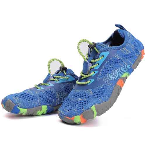 DimaiGlobal Kinder Barfußschuhe Traillaufschuhe Jungen Mädchen Wasserschuhe Schwimmschuhe Schnelltrocknende Wanderschuhe Sportschuhe Laufschuhe Leichte rutschfest 34EU Blau-2 von DimaiGlobal