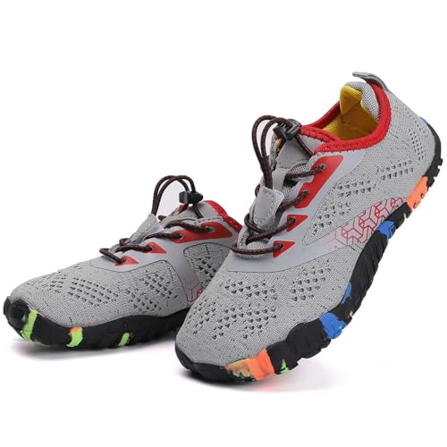 DimaiGlobal Kinder Barfußschuhe Traillaufschuhe Jungen Mädchen Wasserschuhe Schwimmschuhe Schnelltrocknende Wanderschuhe Sportschuhe Laufschuhe Leichte rutschfest 34EU Grau-3 von DimaiGlobal