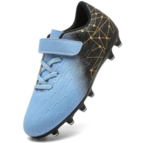 DimaiGlobal Kinder Fußballschuhe Jungen Mädchen Hallen Fußballschuhe Kunstrasen Kickschuhe Futsal Schuhe Fussballschuhe Indoor Outdoor Athletics Professionelle Trainingsschuhe 32EU Hellblau von DimaiGlobal
