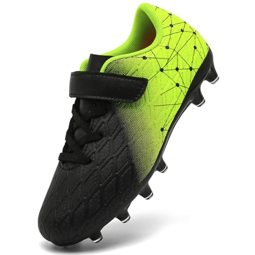 DimaiGlobal Kinder Fußballschuhe Jungen Mädchen Hallen Fußballschuhe Kunstrasen Kickschuhe Futsal Schuhe Fussballschuhe Indoor Outdoor Athletics Professionelle Trainingsschuhe 33EU Schwarz/Grün von DimaiGlobal