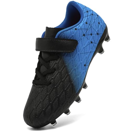 DimaiGlobal Kinder Fußballschuhe Jungen Mädchen Hallen Fußballschuhe Kunstrasen Kickschuhe Futsal Schuhe Fussballschuhe Indoor Outdoor Athletics Professionelle Trainingsschuhe 38EU Schwarz/Blau von DimaiGlobal