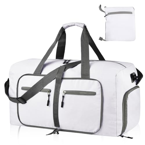 Dimayar Reisetasche für Herren – Faltbare Seesack mit Schuhfach – Übernachtungstaschen wasserdicht & reißfest, Weiss/opulenter Garten, 65L von Dimayar