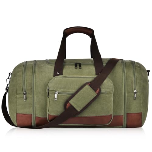 Dimayar Segeltuch-Seesack für Reisen,Erweiterbare Handgepäcktasche,Übernachtung Wochenende Sporttasche Seesack Herren Reisetasche, Grün (Army Green) von Dimayar