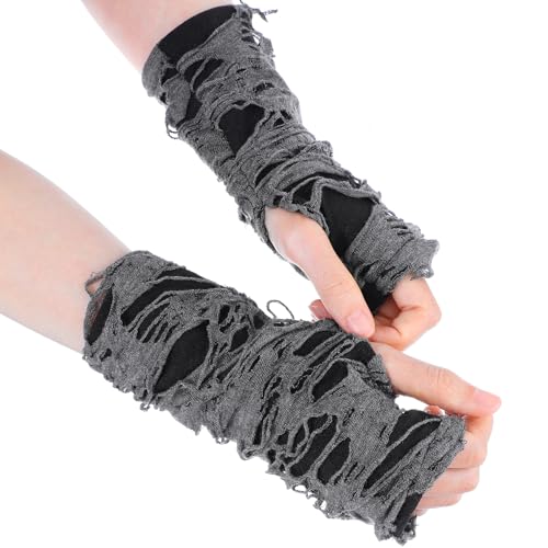 Dimeho 1 Paar Fingerlose Handschuhe Spinnennetz Punkhandschuhe Schwarze Fingerlos Armwärmer Zerrissene Handschuhe für Halloween Cosplay Karneval Thema Party Kostümparty Zubehör von Dimeho